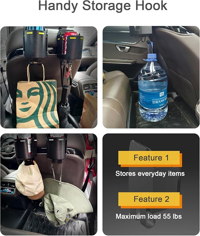 Headrest Cup Holder for Back Seat, Stable Spill-Resistant Drink Holder with Hooks for Bags, Fits 50oz Bottles, Compatible with Sedans, SUVs, and Trucks 1 Pack - Image 5
