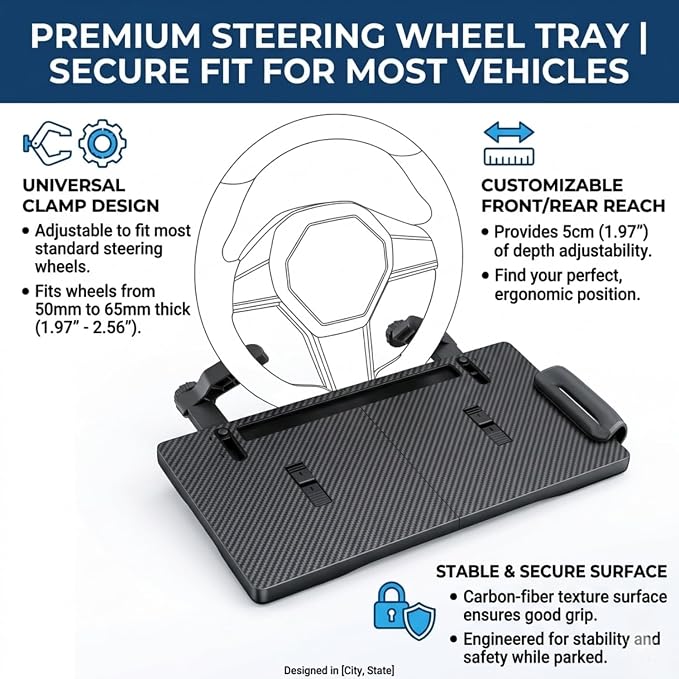 2 in 1 Steering Wheel Tray Table & Seat Gap Filler Organizer,Table for Eating in Car, Universal Fit for Most Cars, Car Tray for Working & Eating - Image 4