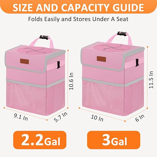 Vankor Car Trash Can with Lid Leak Proof Car Accessories for Women | 3 Gallon Cute Hanging Car Trash Bin for Men Car Truck Vehicle Sedan SUV Interior Automotive Garbage Cans, Pink - Image 7