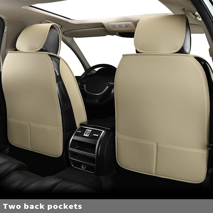 Car Seat Covers Full Set,Universal Fit for Most Cars,SUV,Sedans and Pick-up Trucks,Automotive Vehicle Faux Leather Cushion Covers for 5 Passenger Cars(Full Set,Beige) - Image 2