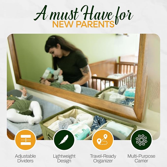 Large Diaper Caddy Organizer with Handle Neutral Boy Girl – Baby Basket for Nursery, Car, Changing Table – Portable Baby Storage with Compartments – Perfect for New Parents and Baby Shower Gifts - Image 3