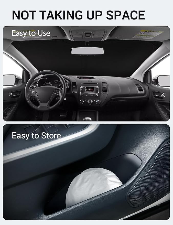 Proadsy Custom Fit 2014-2018 Kia Forte Windshield Sun Shade, Blocks Heat | 240T Heat Shield, Drops Temp 54°F, Blocks 99% UV, Prevents Dashboard Cracking, Summer Parking & Beach Trips, Easy Twist-Fold - Image 9