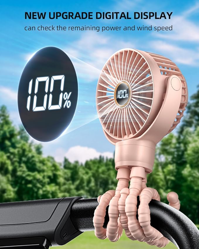 KIDEE Portable Stroller Fan, Personal Baby Fan Battery Operated, LED Display, Small Clip on Fans USB Rechargeable, Mini Desk Fans for Outdoor Travel Car Seat - Image 2