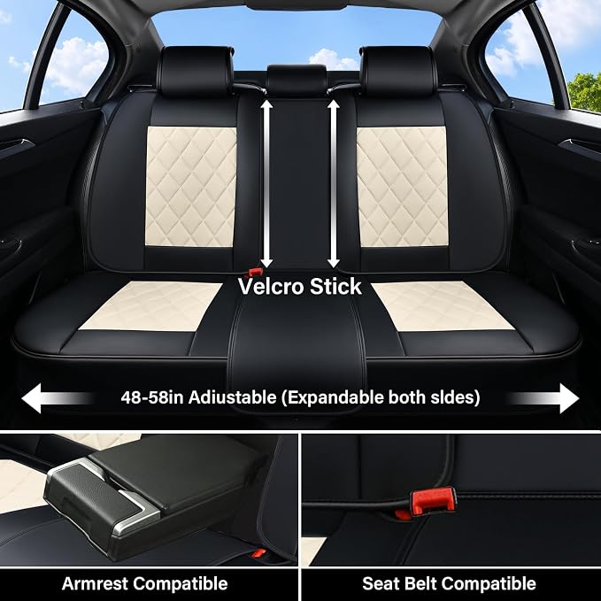 Coverado Car Seat Covers Full Set, Luxury Faux Leather Waterproof Seat Cover, Black and White Car Seat Covers, Car Seat Protector, Automotive Seat Covers Universal Fit for Most Cars, Black&White - Image 3