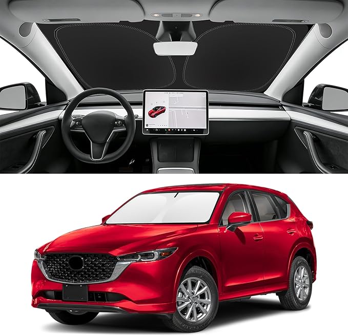 Custom Fit Windshield Sun Shade for Mazda CX5 2017-2025 | Blocks UV Rays and Sun Heat, Helps Reduce Interior Temperature, Protects Dashboard from Fading, Folds Easily for Storage by SLOGENTO