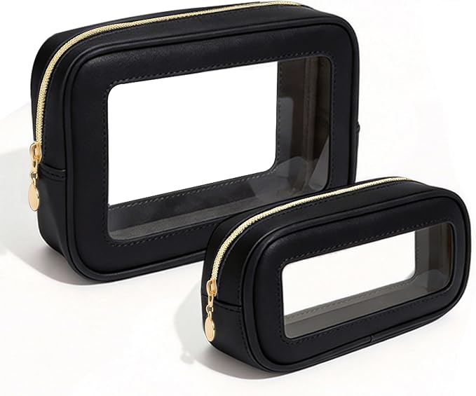 2Pcs Clear Makeup Bags Set, Clear Travel Makeup Brush Holder Leather Makeup Case Toiletry Bag with Zipper Portable Cosmetic Pouch Waterproof Makeup Brush Storage Bag Car Bag for Essentials - Image 8