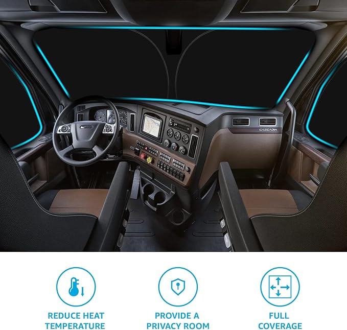 Proadsy Custom Fit 2018-2026 Freightliner Cascadia Windshield Sun Shade | 240T Heat Shield, Drops Temp 54°F, Blocks 99% UV, Prevents Dashboard Cracking, Summer Parking & Beach Trips, Easy Twist-Fold - Image 3