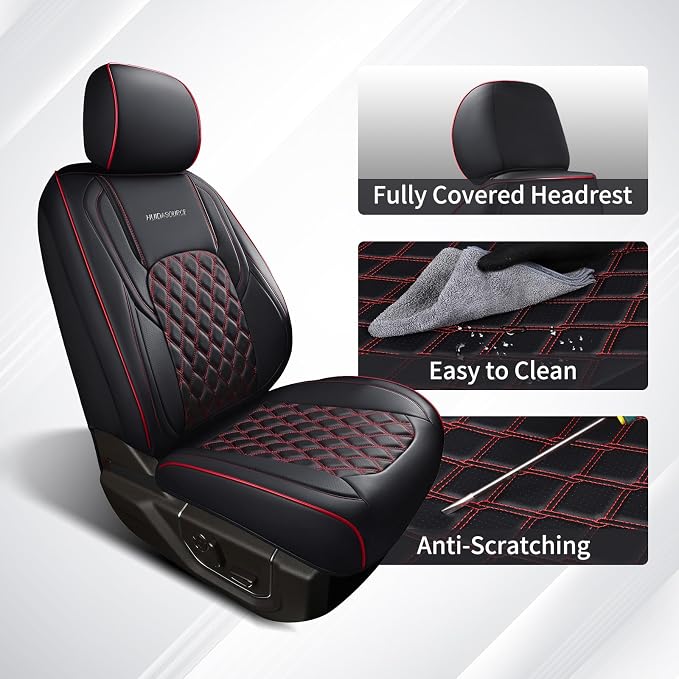 Huidasource Silverado Seat Covers, Sierra Seat Covers, Truck Seat Cover for Chevy Silverado/GMC 2007-2013&2019-2026 1500, 2020-2026 2500HD 3500HD Crew Double Extended Cab Thickened Nappa Leather, Red - Image 8