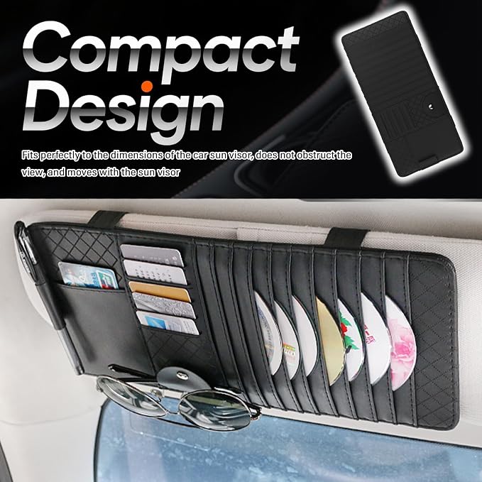 CD Holder for Car,Leather Multi-Purpose Car Visor Organizer Cars CD Holder for Storing CDs/DVD/Card/Pen/Sunglasses,Universal CDs Visor Holders for Cars Interior Accessories - Image 5