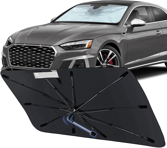 Windshield Sun Shade Umbrella for Audi A4 A5 S5 RS5 2018-2024 Front Windows | Foldable Car Sunshade with 360° Rotating Shaft, Custom fit A4 A5 S5 RS5 Sun Shield for UV Blocking and Heat Insulation by Visufy