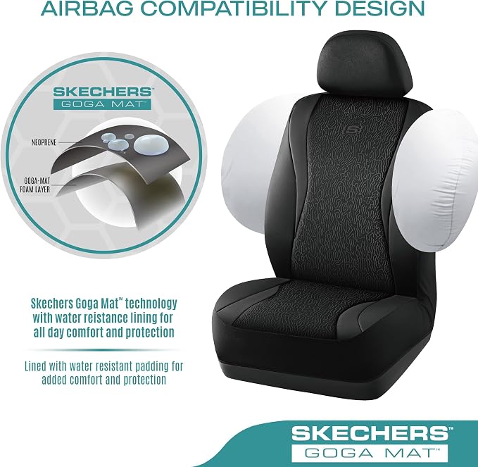Skechers Car Seat Covers,Leather Seat Covers with GOGA Mat Technology,Waterproof Car Seat Covers Full Sets,Airbag Compatible,Comfort Universal Fit for Most Cars,Vans,Trucks,SUVs,Black - Image 5