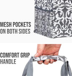 Extra Large Utility Tote Bag - Oversized Collapsible Reusable Wire Frame Rectangular Canvas Basket With Two Exterior Pockets For Beach, Pool, Laundry, Car Trunk, Storage - Damask Gray - Image 8