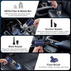 KMM Handheld Car Vacuum Cleaner, Hand Held Vacuum Cleaner and Air Duster | 9000PA Strong Suction, Cordless, 120W High Power, Multi-Nozzles & LED Light, for Home, Car, Office, Pet - Image 6