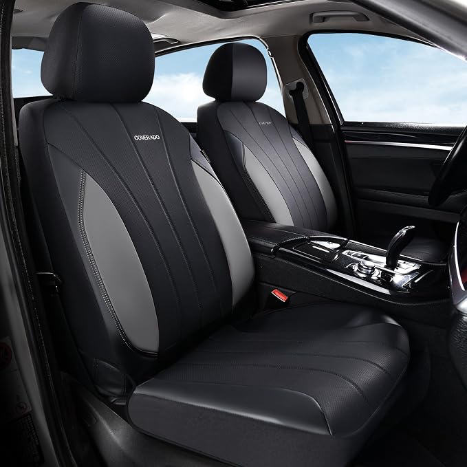 Coverado Seat Covers, Car Seat Covers Full Set, Automotive Seat Covers 5 Seats, Waterproof Car Seat Protectors Universal Fit for SUVs Trucks Sedans-Grey&Black - Image 2
