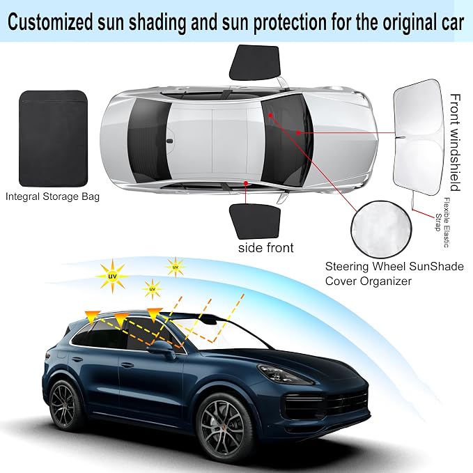 3PCS Car Window Shades Front Windshield Sun Shade Foldable Window Shade Custom Fit for 2019-2025 Porsche Cayenne Accessories Car Shades for Front Windows Anti-UV Rays Block Heat - Image 3