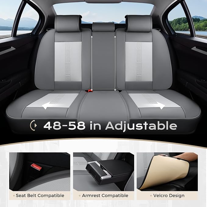 Coverado Car Seat Covers Full Set, Front Seat Covers with Lumbar Support and Back Seat Cover Waterproof Leather Automotive Seat Cover, Universal Car Interior Protectors Cushion for Most Cars - Image 6