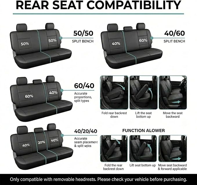 FH Group Automotive Seat Cover Trendy Elegance for Back Seat Begie Car Interior Accessories for SUV, Sedan & Van Universal Fit Combo Rear Seat Cover Split Bench Car Seat Protector for Dogs and Kids - Image 5