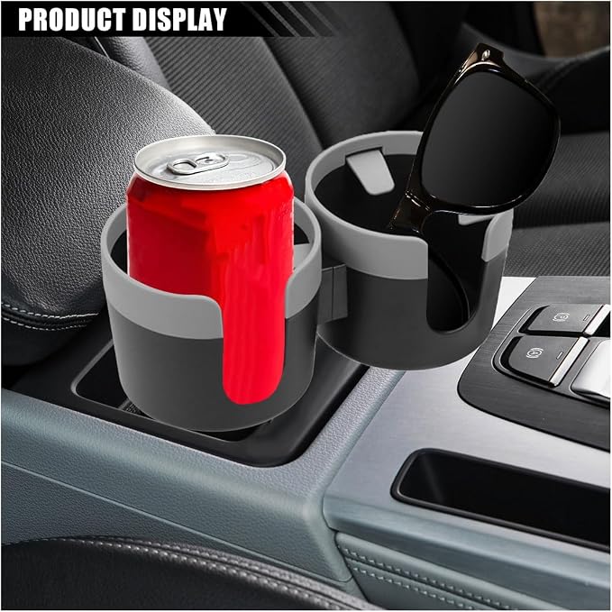 Car Double Cup Holder Extender, 2-in-1 Car Cup Holder Adapter with Adjustable Base, Universal Multifunctional Cup Holder Organizer for Beverage, Snack, Cup, Bottle Storage (Grey) - Image 6