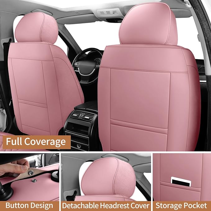 Leather Front Seat Covers for Cars Automotive Seat Protectors | Breathable Waterproof Durable Full Surround & Lumbar Support Design Non-Slip Universal Fit for Most Cars SUV Trucks Van Pink - Image 5