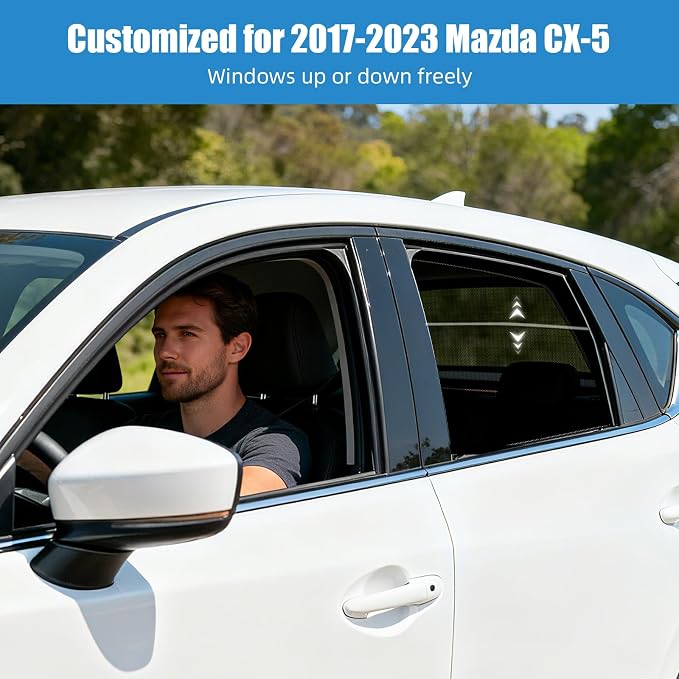 Mazda CX-5 Window Shades 2017-2023, Rear Side Mesh, 2PCS | Custom Fit Window Shades, Breathable Mesh Blocks UV Rays, Reduces Heat & Glare, Creates Comfort for Babies & Rear Passengers - Image 2