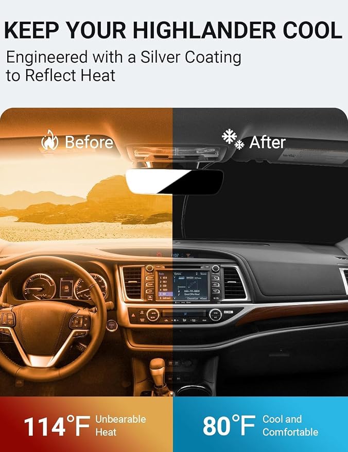 Proadsy Custom Fit Car Windshield Sun Shade for 2014-2019 Toyota Highlander | 240T Heat Shield, Drops Temp 54°F, Blocks 99% UV, Prevents Dashboard Cracking, Summer Parking & Beach Trips, Easy Twist-Fold - Image 3