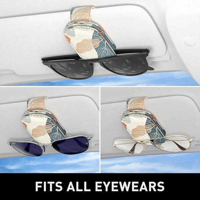 Sunglasses Holder for Car Visor, Magnetic Leather Car Sunglass Holder, Car Sun Visor Glasses Hanger Clip, Car Interior Accessories for Women Men, Fits All Size Eyeglasses - Image 5