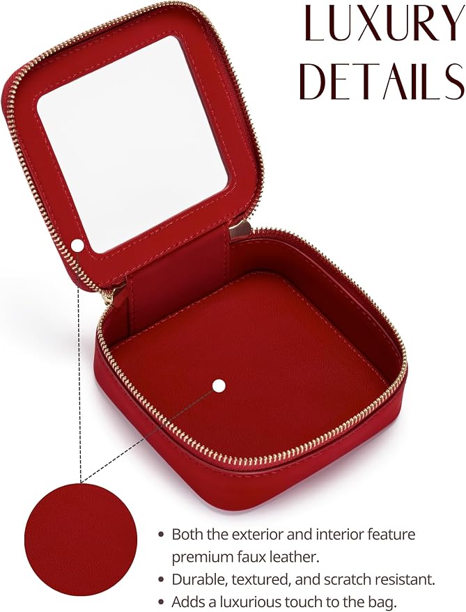 Small Clear Makeup Bag for Purse, Travel Cosmetic Case, Red, Mini | Waterproof PU Leather, Square Make Up Pouch with Zipper, Tiny Sage Green Toiletry Organizer Bag Women Car Essential Bag - Image 6