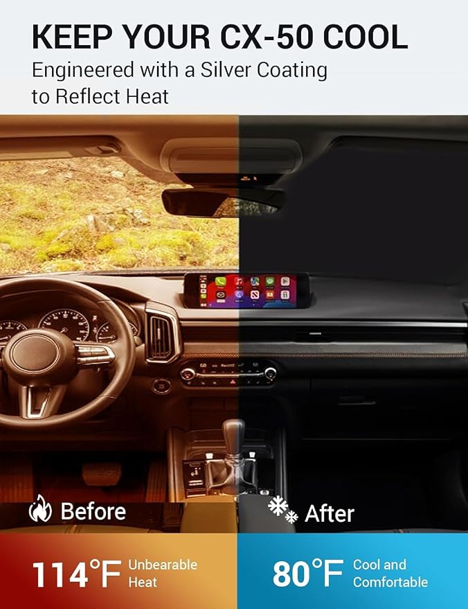 Proadsy Custom Fit 2023-2026 Mazda CX-50 Windshield Sun Shade, Blocks Heat | 240T Heat Shield, Drops Temp 54°F, Blocks 99% UV, Prevents Dashboard Cracking, Summer Parking & Beach Trips, Easy Twist-Fold - Image 3