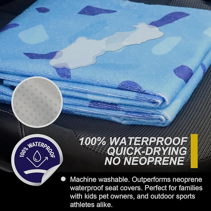 Back Seat Cover for Car Trucks Van SUV Jeep,Waterproof Rear Bench Towel Seat Covers for Dogs and Kids,Automotive Backseat Protector (Blue Marbling) - Image 3