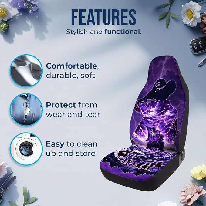 GENANY Epic Sea Car Seat Covers Set of 2, Horror Breathable Front Seat Covers for Truck Sedan SUV, Couple Car Accessories, Horror Gift for Women Men - Image 5