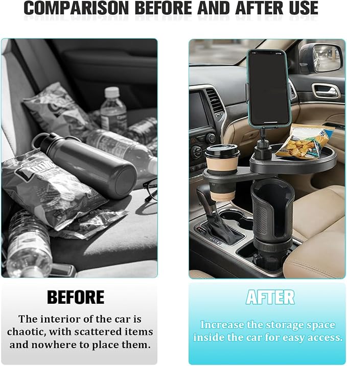 Car Cup Holder Tray, 3 in 1 Multifunctional Vehicle Food Water Bottle Phone Holder Expander Adapter with Adjustable Base, Detachable Auto Interior Food Tray Table, Universal Fit (Carbon Fiber) - Image 5