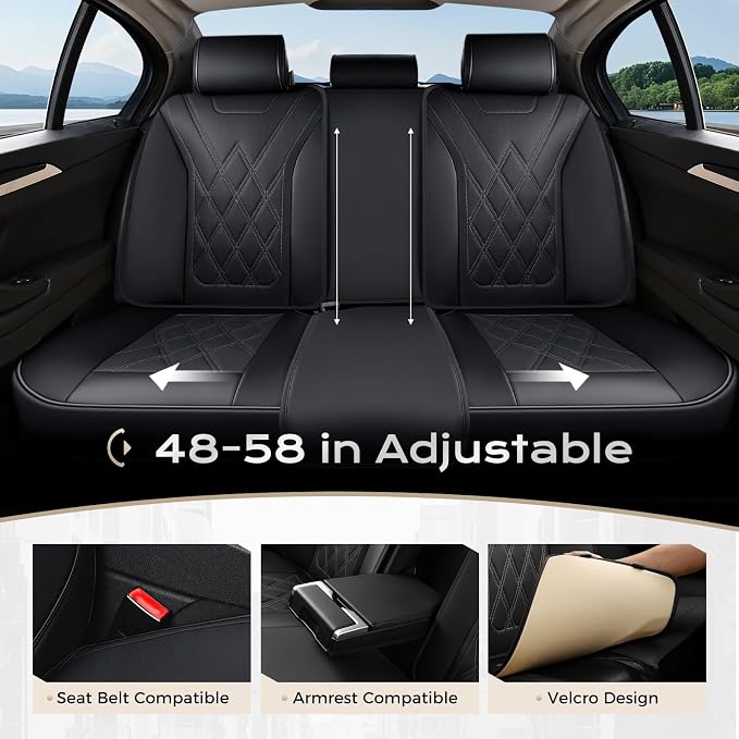 Coverado Car Seat Covers Full Set, Seat Covers for Cars, Front Seat Covers and Back Seat Cover Waterproof Leather Automotive Seat Cover, Universal Car Interior Protectors Cushion for Most Cars - Image 7