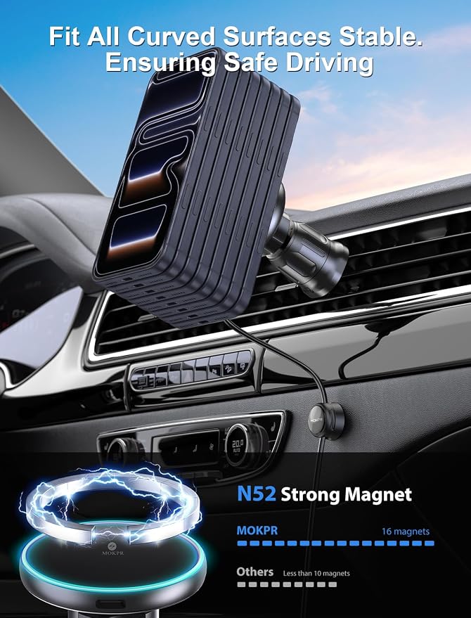 for iPhone Magsafe Car Mount Charger Vent-LED Wireless Car Charger | Magnetic Car Phone Holder HandsFree Car Mount Fast Car Charger for iPhone 17/16/15/14/13/12 Series - Image 6