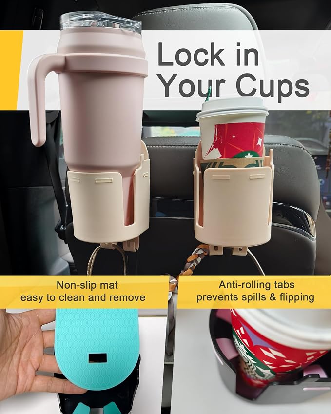 Headrest Cup Holder for Back Seat, Stable Spill-Resistant Drink Holder with Hooks for Bags, Fits 50oz Bottles, Compatible with Sedans, SUVs, and Trucks 1 Pack - Image 3