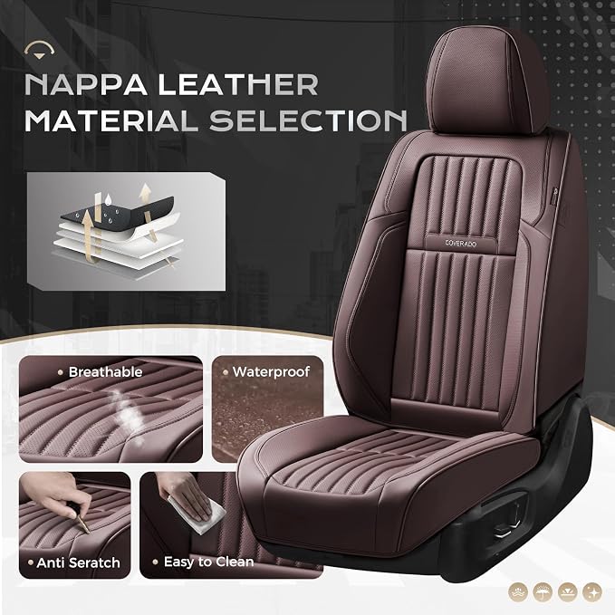 Coverado Car Seat Covers Front Seats, Seat Covers for Cars, Car Seat Protector, 2-Pack Car Seat Cushion Nappa Leather, Waterproof Seat Covers Carseat Cover Universal Fit for Most Cars Trucks(Coffee) - Image 2
