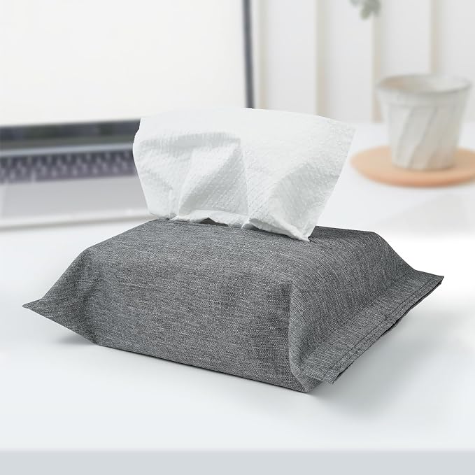 kakaforsa Toilet Paper Holder Reusable Tissue Holder Travel Tissue Holder Wall Hanging Tissue Box Cover Toilet Paper Storage Rectangle Napkin Holder Cloth Tissue Box for Car Office Desk, Gray - Image 3