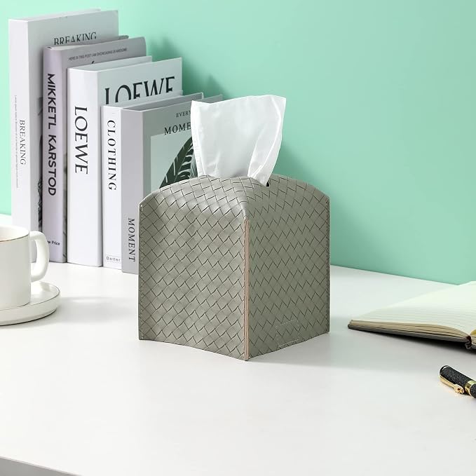Tissue Box Cover PU Leather Tissue Holder Square Facial Tissue Case Facial Paper Organizer Dispenser for Bathroom, Vanity Countertop, Tabletop, Car, Evergreen | PU Leather，Easy to Fill, Easy Clean, Decorative Cube Tissue Box Holder for Office, Bathroom... - Image 2