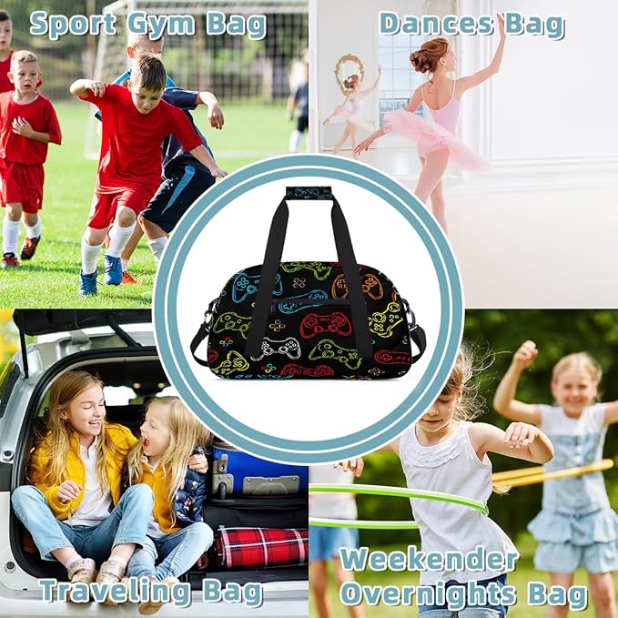 Gym Travel Duffle Bag for Boys - Kids Overnighter Weekend Bag with Front Zipper Pocket for School Practice, Video Games Teens Carry-On Size Sleepover Bags - Image 6