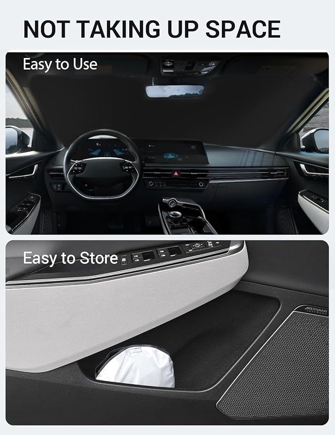 Proadsy Custom Fit 2023-2026 Kia EV6 Windshield Sun Shade, Blocks Heat | 240T Heat Shield, Drops Temp 54°F, Blocks 99% UV, Prevents Dashboard Cracking, Summer Parking & Beach Trips, Easy Twist-Fold - Image 9