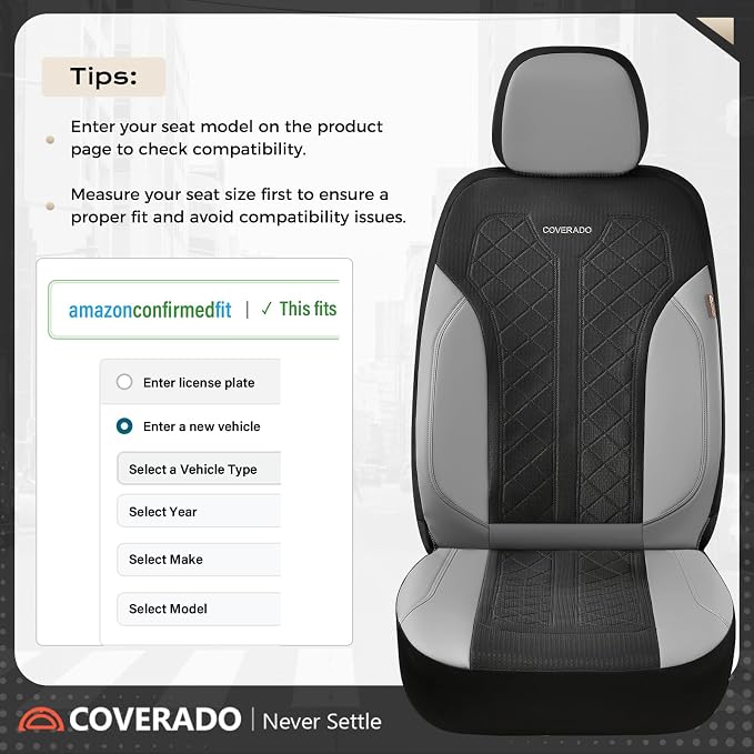 Coverado Leather Car Seat Cover for 2 Seats Front Seat Covers Waterproof Seat Covers 2-Pack Luxury Car Seat Protectors Universal Fit for Most Vehicles, SUV, Truck, Sedan - Image 4