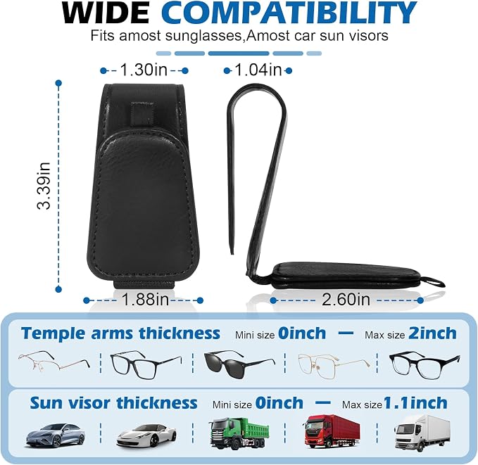 Sunglass Holder for Car Visor, Glass Magnetic Leather Clip, 2 Pack Gray - Image 6