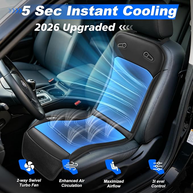 Cooling Car Seat Cover: 2-in-1 Car Seat Cushion with Massage & Ventilation, 12V/24V Universal Fit for Car/Truck/SUV, Intensity, Breathable & Comfortable (Black) - Image 2