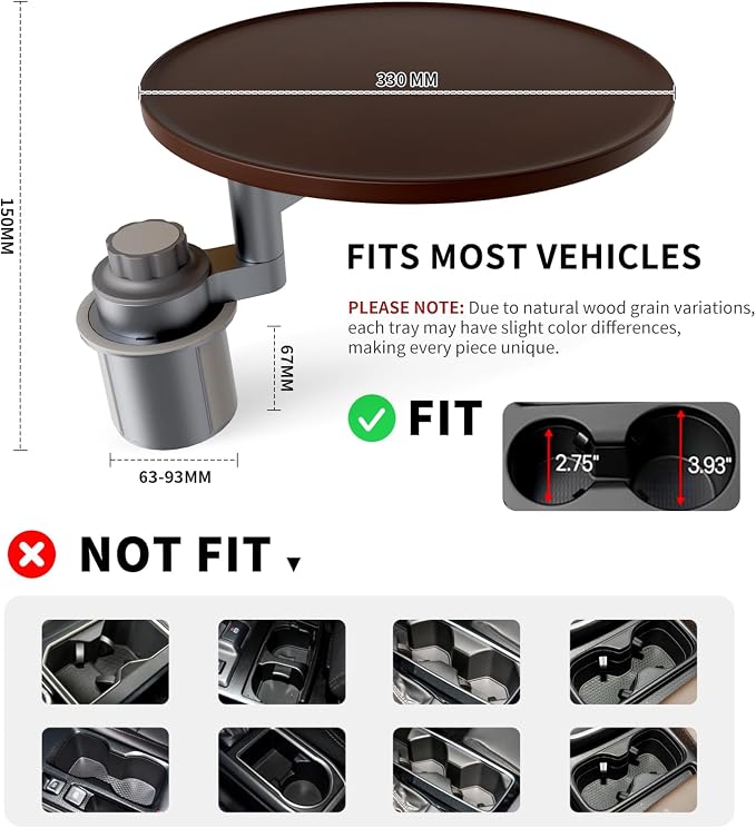 Car Tray & Car Desk for Laptop, 360° Rotating Wood Cup Holder Table, Steering Wheel Tray, Car Accessories for Women & Men,Compatible with Tesla Model Y/3/S, Ford F150/Explorer/Maverick & Most Vehicles - Image 8