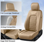 Coverado Premium Leather Truck Front Seat Covers – Custom Fit, Waterproof, Heavy Duty, Anti-Spill, Scratch Resistant Protector for Ford F150 2015-2026, F250-F450, Beige - Image 3
