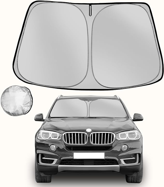 Windshield Sun Shade for 2014-2018 BMW X5 | Foldable Sun Sunshade for Car Front Window Blocks UV Rays and Heat Automotive Interior Protector Custom Fit Accessories by Fonowka