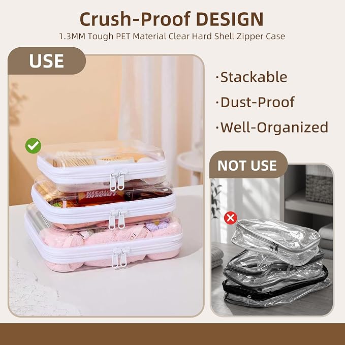 Clear Hard Shell Diaper Bag Organizer Pouches | 1.3mm Crushproof Storage Zipper Case for Daycare, Travel Gear Bags for Snacks, Pacifiers, Wipes, Clothes, Makeup & Toiletries - Image 4