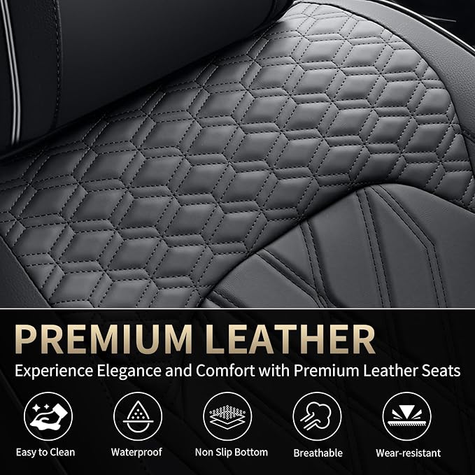 FLORICH Leather Cars Seat Covers Automotive Seat Cover Front Pair Waterproof Seat Covers for Car Vehicle Seat Cushion Protector Universal Fit for Most Cars Trucks SUVs, Black - Image 5