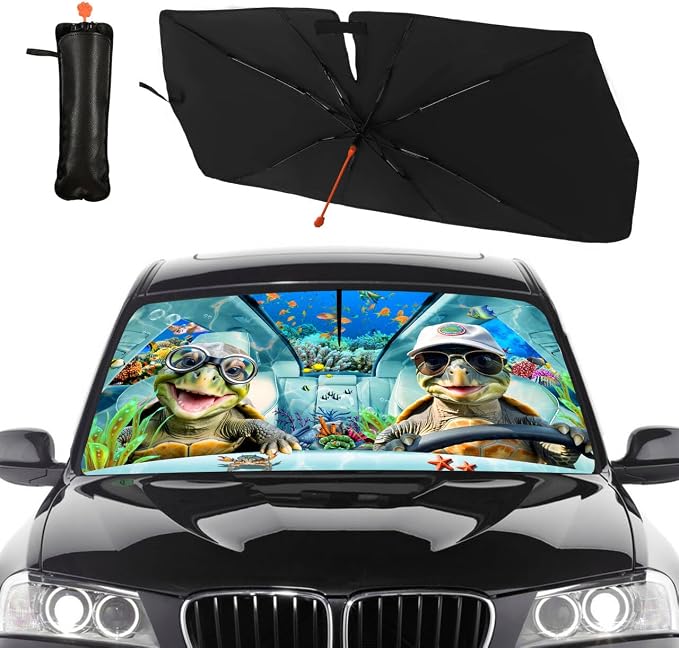 CHILL·TEK Print Turtle Windshield Sun Shade Funny Turtle Sun Shade for Car Front Window Block UV Rays Foldable Umbrella Windshield Sun Visor Protector Keep Vehicle Cool for Most Vehicles by CHILL%C2%B7TEK