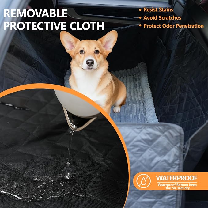 Dog Car Seat Cover 2 Piece Seat Waterproof Hammock and Light Grey Cover | Scratch Proof Nonslip Back Seat Pet Bed Mat for Travel Durable Soft Back Seat Covers for Cars Trucks and SUVs - Image 4