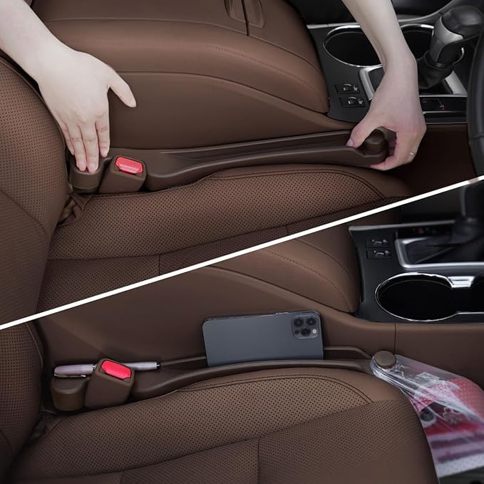 Givifive Car Seat Gap Filler Organizer 2Pack Soft Foam 3IN1 Multifunctional | Seat Side Gap Strip with Slot & Hook Universal Fit Car SUV Truck Fill The Gap Between Seat & Console (Narrow Espr Brown) by Givifive